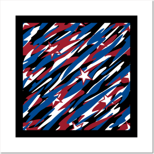 Patriotic Camouflage Red White and Blue with Stars American Pride Abstract Pattern Posters and Art